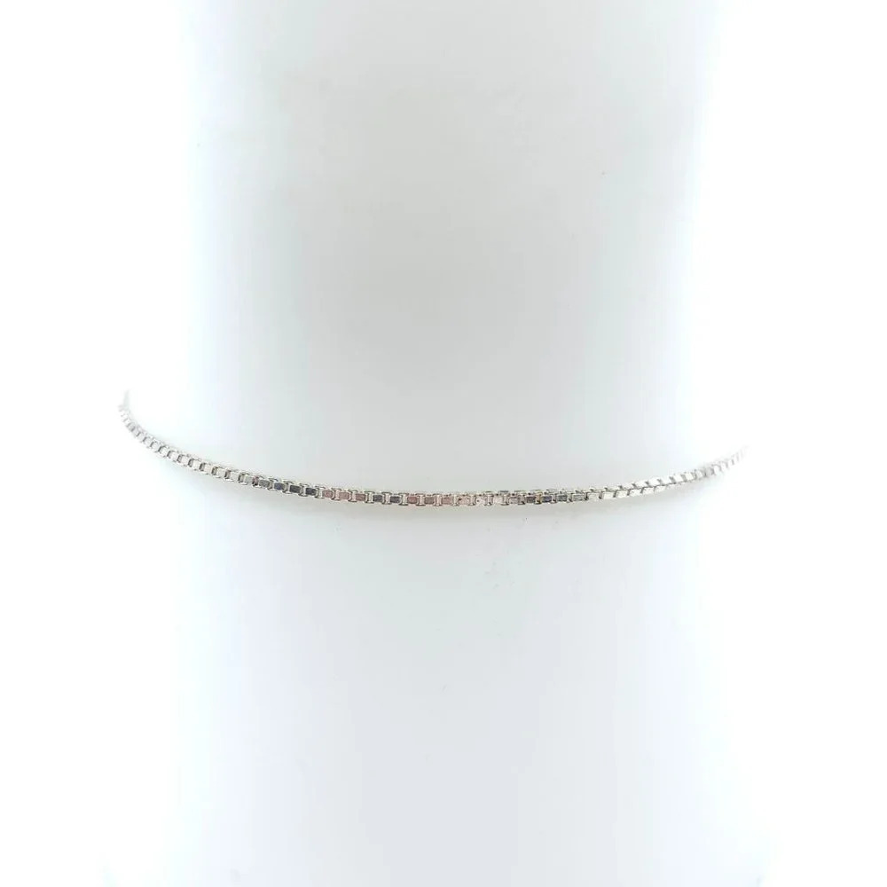 925 Sterling Silver Box Chain Bracelet Spring Ring Closure Vintage 7.25"